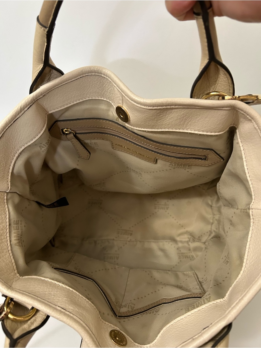 Aimee Kestenberg Pebbled Cream Leather Satchel/Crossbody with Gold Hardware - Picture 8 of 16